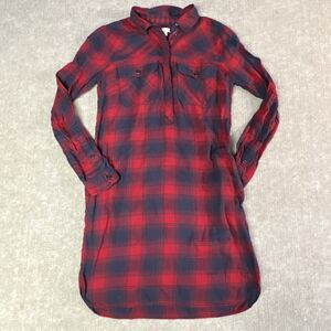 J.Crew Flannel Shirt Dress Buffalo‎ Plaid Long Sleeve Pockets XXS Lumberjack